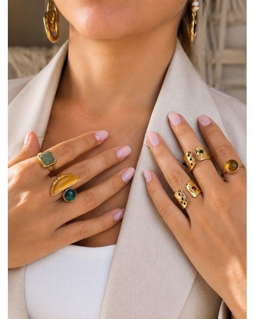 By Ozge Metallic Mystic Egypt Ruby Stone Plated Adjustable Cuff Ring