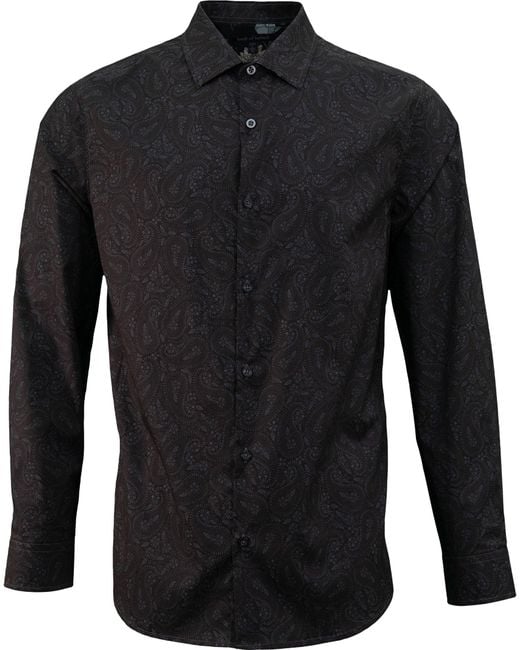 Lords of Harlech Black Stretch Cotton Paisley Shirt for men