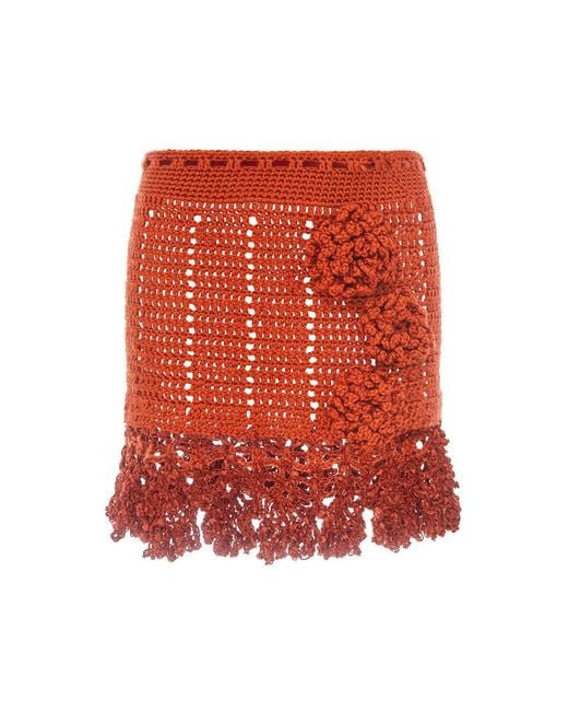 Andreeva Red Chrysanthemum Terracotta Handmade Crochet Mini Skirt