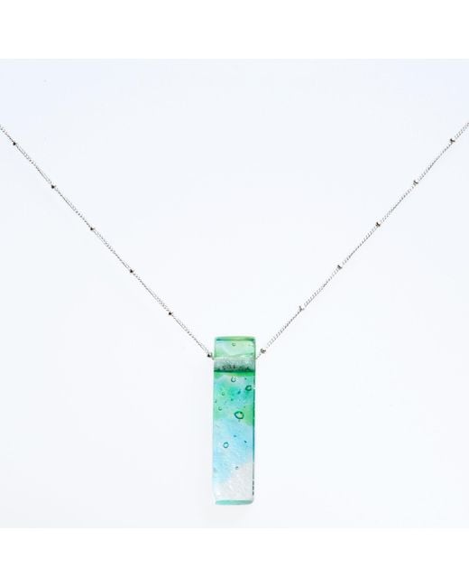 Smart Glass Jewelry Blue Recycled Glass Mosaic Stiletto Confetti Necklace Sterling