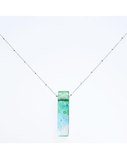 Smart Glass Jewelry Blue Recycled Glass Mosaic Stiletto Confetti Necklace Sterling
