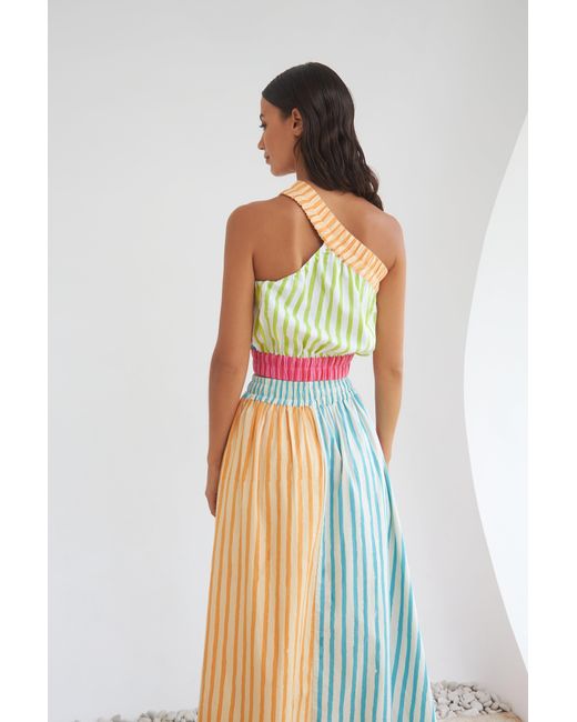 STATE OF GEORGIA Blue The Sunny Side Up Elastic Crop Top Multi Colour Stripes