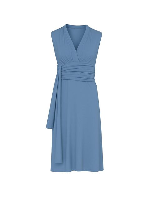 Conquista Blue Dusty Light Sleeveless Jersey Dress With Waist Tie