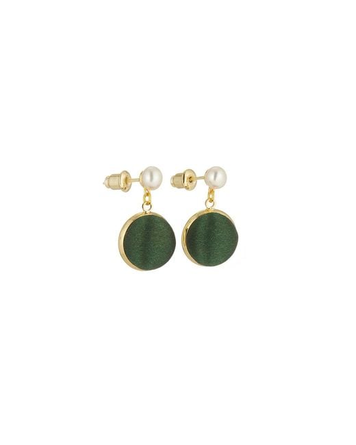 Soft Strokes Silk Green Pure Silk Brocade Earrings With Freshwater Pearls