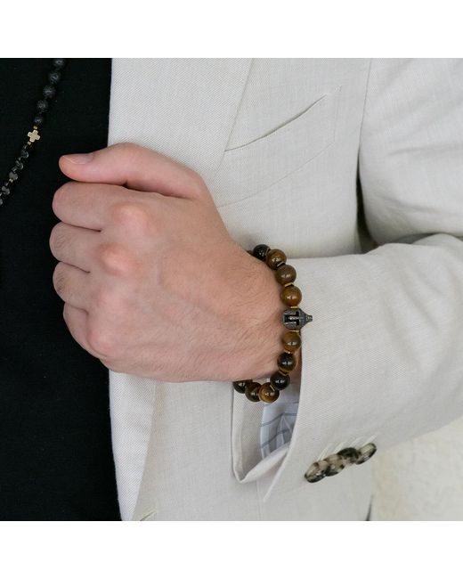Ebru Jewelry Brown Tiger's Eye Stone Beaded Gladiator Bracelet for men