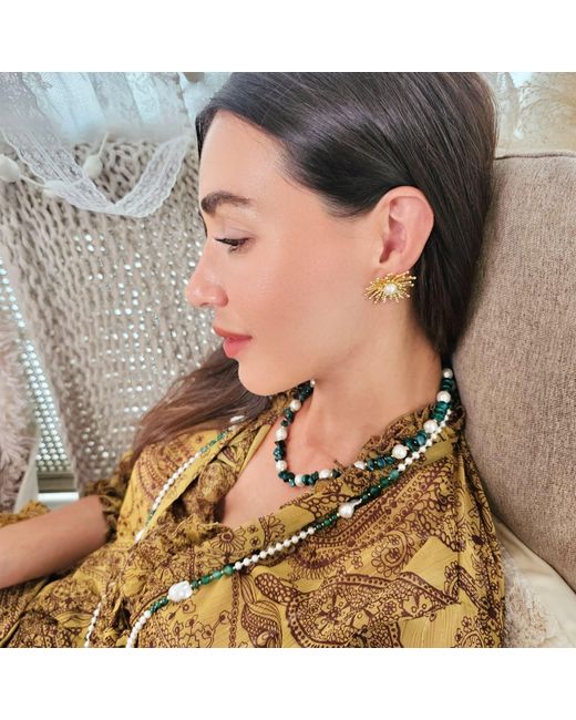 Farra Green Irregular Bamboo Coral With Freshwater Pearls Necklace