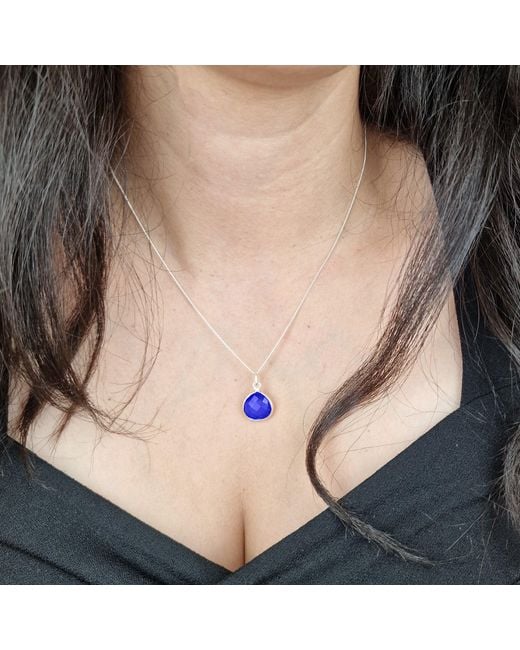 Harfi Blue Sapphire September Birthstone Shiny Sterling Charm Necklace