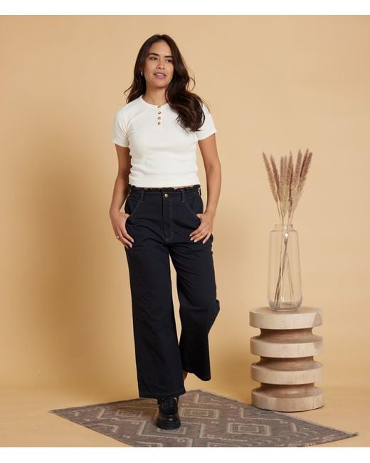 Known Supply Natural Ribbed Cotton Henley Top
