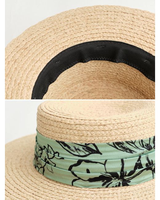 Lost Pattern Green La Isla Straw Hat With Ribbon Band