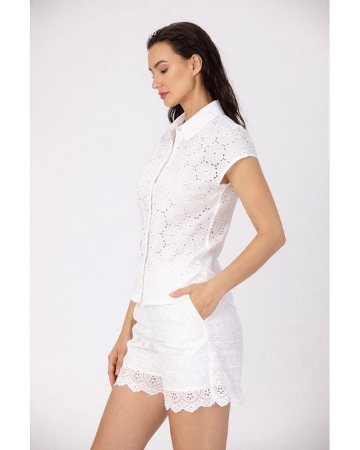 Smart and Joy Gray Cotton Lace Shirt With Short Sleeves