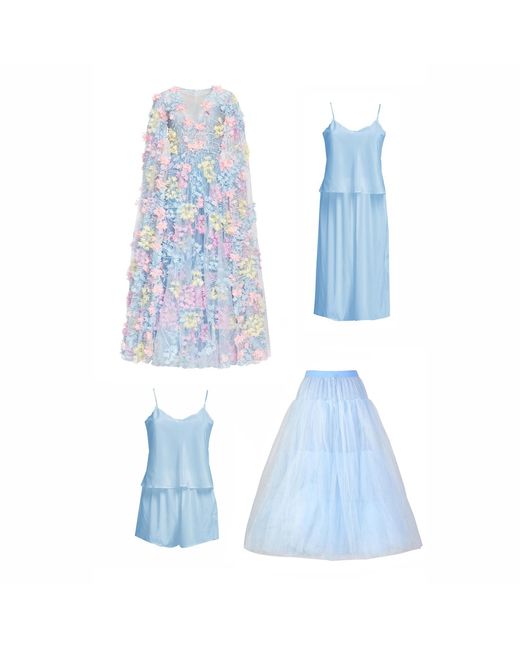 MATSOUR'I Blue Dress Hortensia With Detachable Sleeves Midi