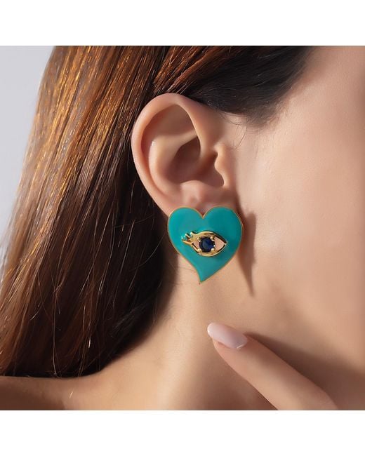 Milou Jewelry Green Heart Earrings With Evil Eye