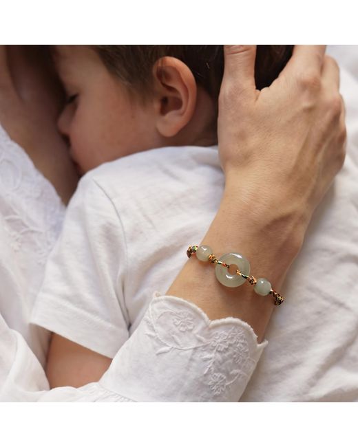 seree White Kids Jade Peace Buckle Woven Bracelet Anklet