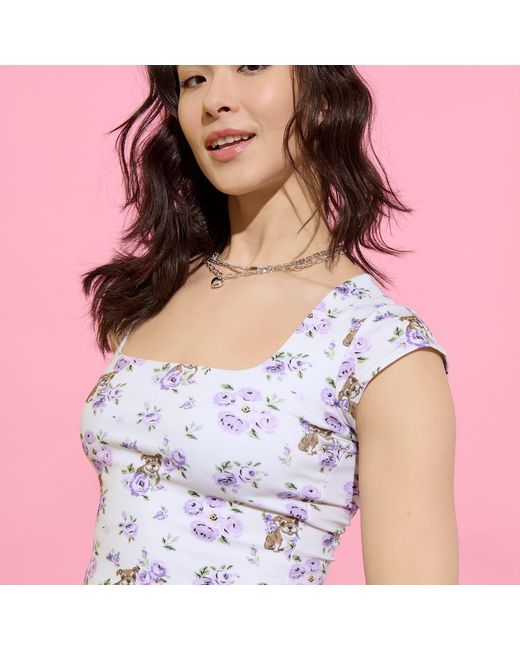 Cloud Haven White Rose Bulldog Square Neck Tee