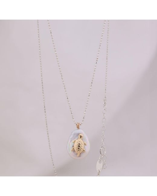 Oana Savu Metallic Freshwater Baroque Pearl Turtle Charm Sterling Chain