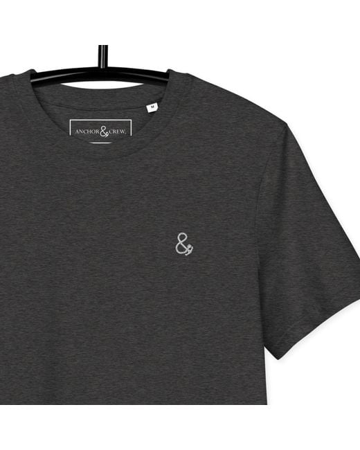 Anchor and Crew Black Heather Ampersand Signature Organic Cotton Embroidered T-Shirt for men