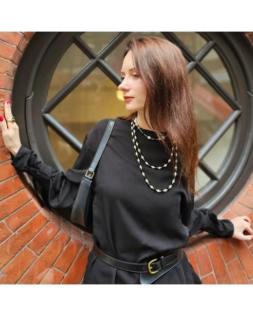 Farra Metallic Obsidian And Pearls Double Layers Bracelet Or Choker