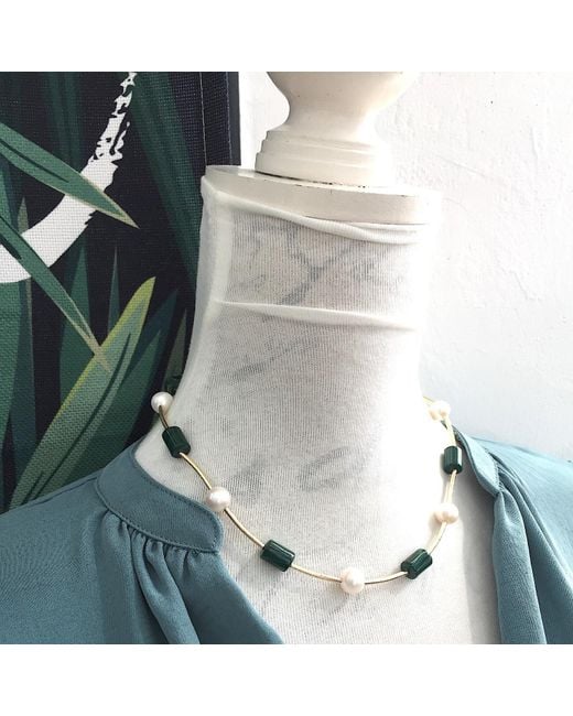 Farra Multicolor Malachite & Round Freshwater Pearl Simple Necklace
