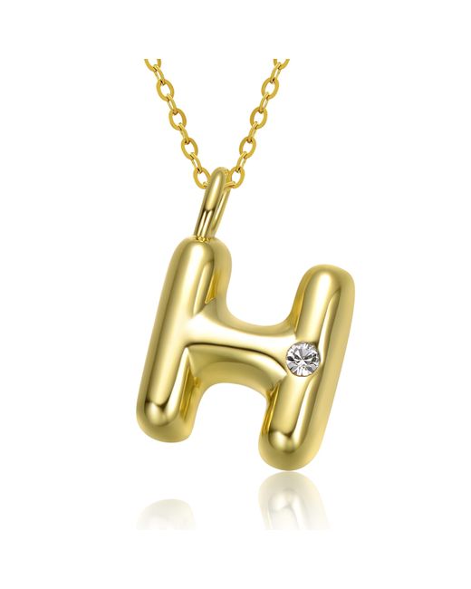 Genevive Jewelry Metallic Plated Swarovski Initial Pendant Bubble Letter Necklace