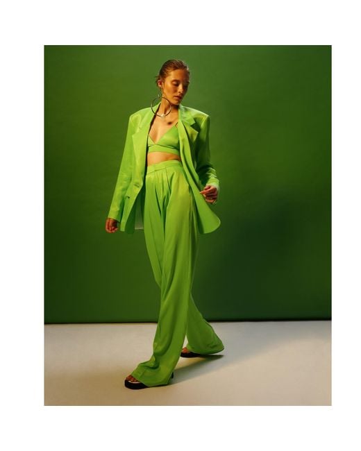 AGGI by HALEWSKI Green Bellamy Satin Flash Blazer