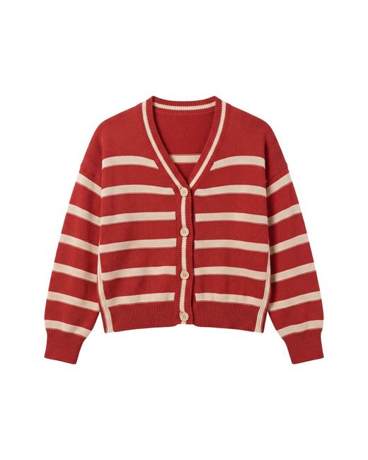 Brodie Cashmere Red Reverse Stripe Cardigan