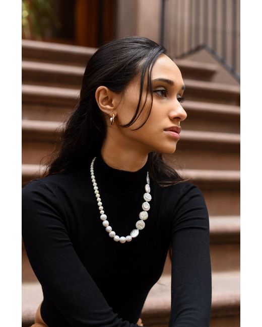 Adriana Pappas Designs Metallic Mini Hammered Pearl Hoops