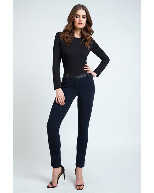 Conquista Blue Mid Rise Pleather Detail Jeggings