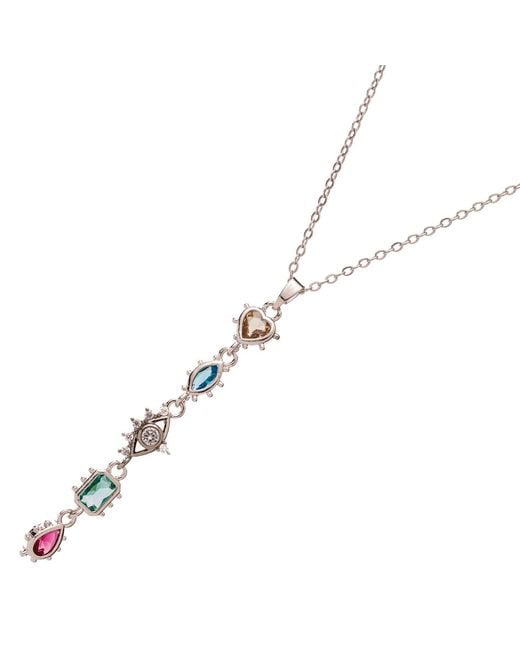 Ebru Jewelry Metallic Mystic Guardian Heart & Evil Eye Y-Drop Necklace