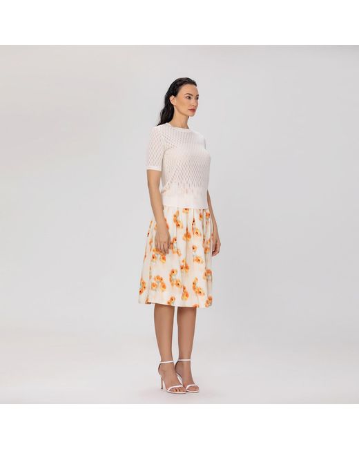 Smart and Joy Metallic Flowy Mid-Length Skirt With Flowers