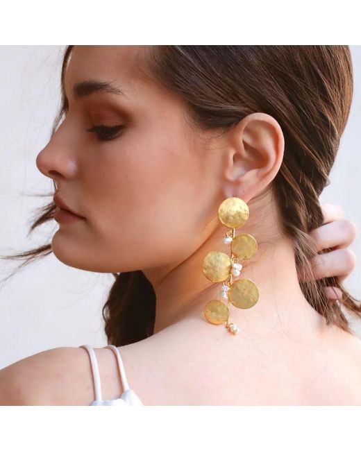 LINYA JEWELLERY Metallic Freshwater Pearl Cluster Dangle Earrings