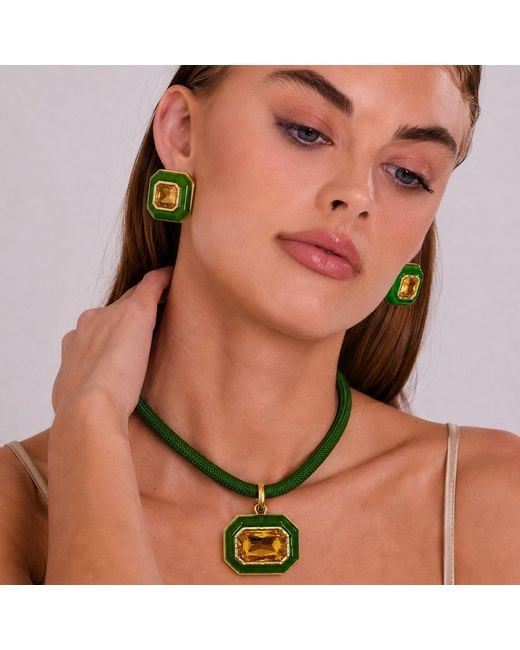 Michael Nash Jewelry Green Lena Resin Octagon And Topaz Crystal Pendant