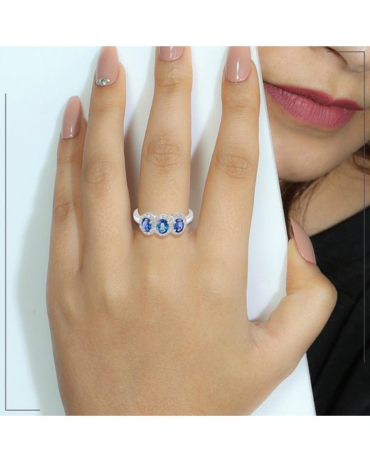 Artisan Blue Three-Stone Sapphire And Diamond Ring
