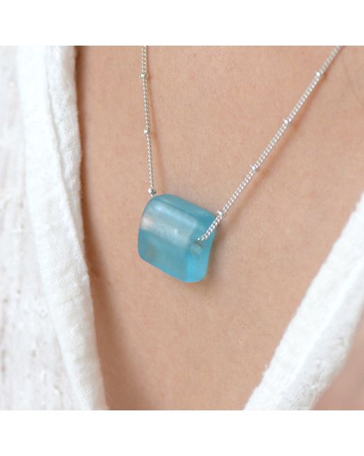 Smart Glass Jewelry Blue Recycled Gin Bottle Cube Necklace Aqua