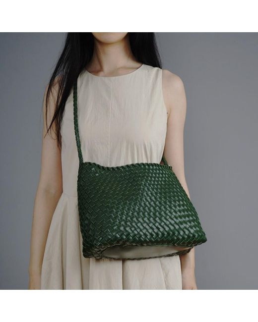 Rimini Green Hand Weaving Shoulder Bag 'Suzy'