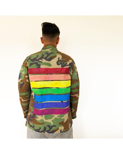 Quillattire Green Camouflage Pride Stripes Military Jacket for men