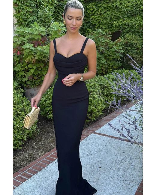 POST MERIDIEM Black Maxi Dress With Gathered Bodice