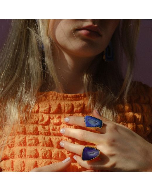 YAA YAA LONDON Cobalt Blue Mega Gemstone Gold Adjustable Ring