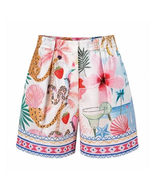 LOVEIST STORE Red Nancy Printed High Waist Pleats Shorts