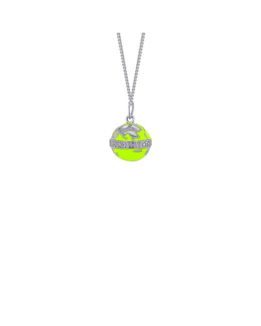 True Rocks Yellow Mini Globe Charm In Neon Lime Green & Sterling Silver On A Silver Hoop