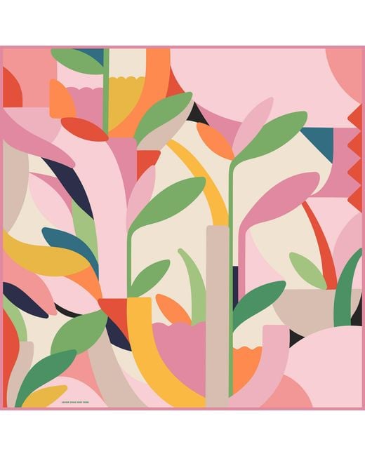 Jessie Zhao New York Pink Double Sided Silk Scarf Of Spring Garden Harmony