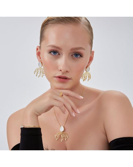 Spero London Metallic Mother Of Pearl Branch Sterling Earring & Necklace Set