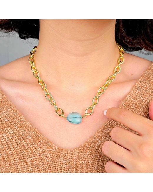 Harfi Blue Aquamarine March Birthstone Statement Pendant Necklace