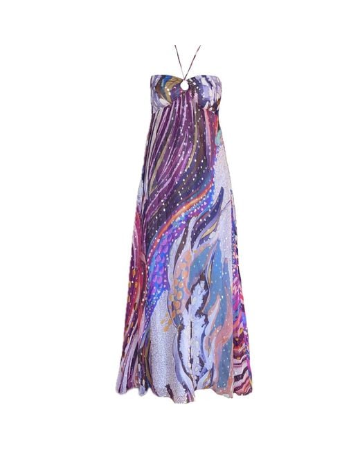 Introvertie VIENNA Purple Forgot About You Flowy Bandeau Viscose Lurex Maxi Dress