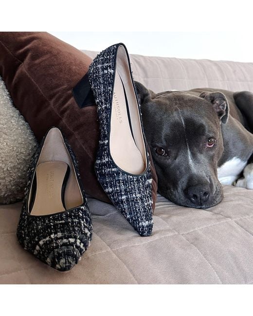 Beautiisoles by Robyn Shreiber Made in Italy Blue Corina Leather & Tweed Pump With Block Heel For Work& Evening