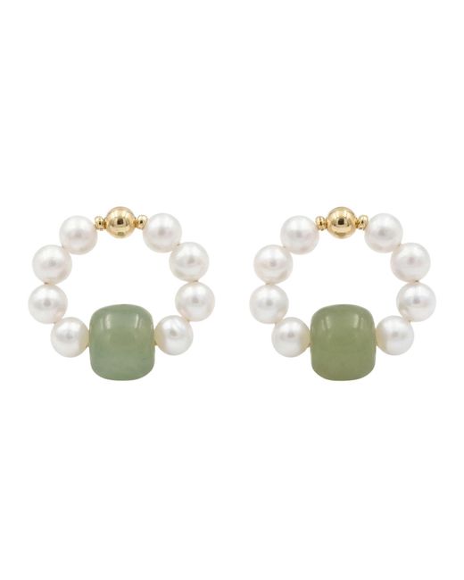 seree Green Isa Beaded Pearl Jade Hoop Earrings