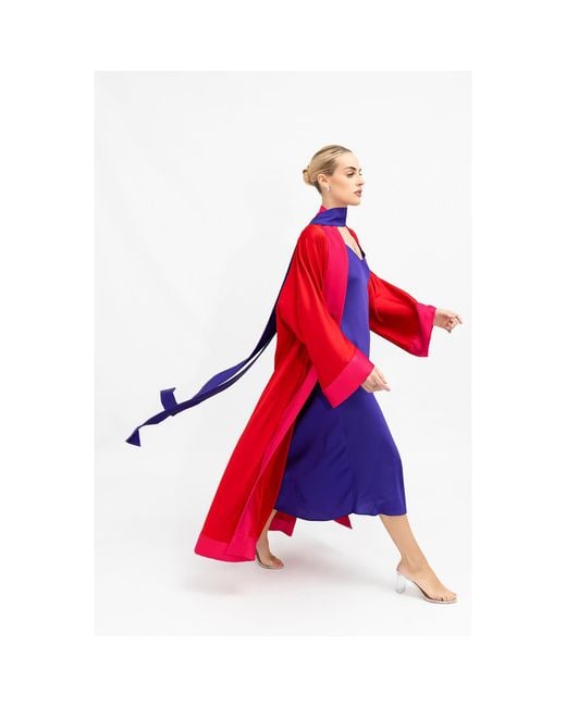 Janara Jones Red Fuchsia Cuffs Satin Long Abaya Kaftan