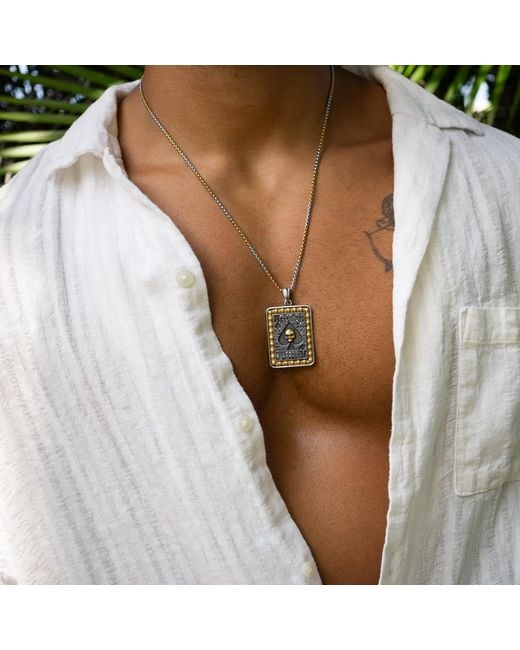 Ebru Jewelry Black Ace Of Power Pendant Chain Necklace for men
