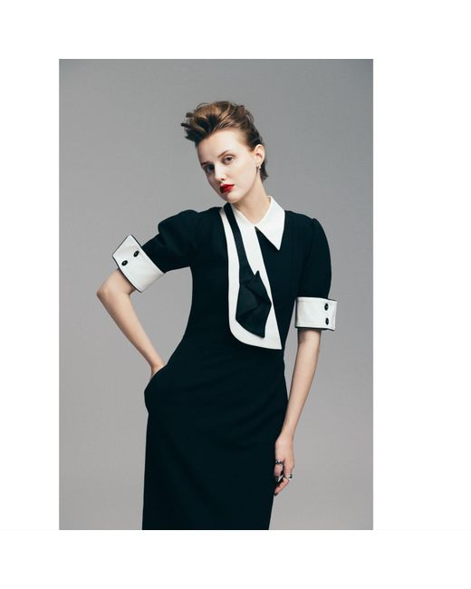 Julia Allert Black Formal Fitted Dress With Collar