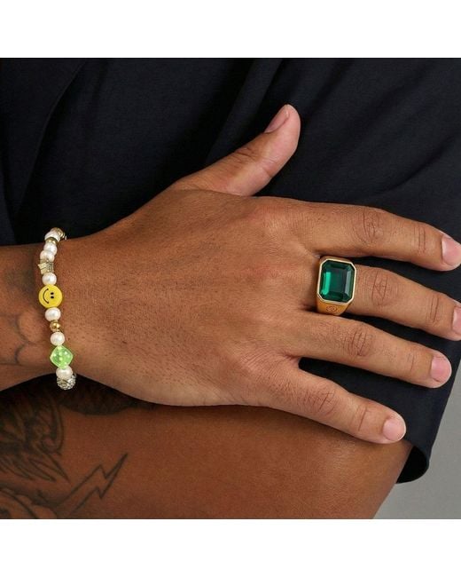Nialaya Yellow Zircon Signet Ring for men