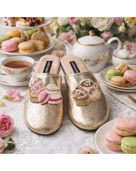 Laines London Metallic Softie Slippers With Macaroon Brooches